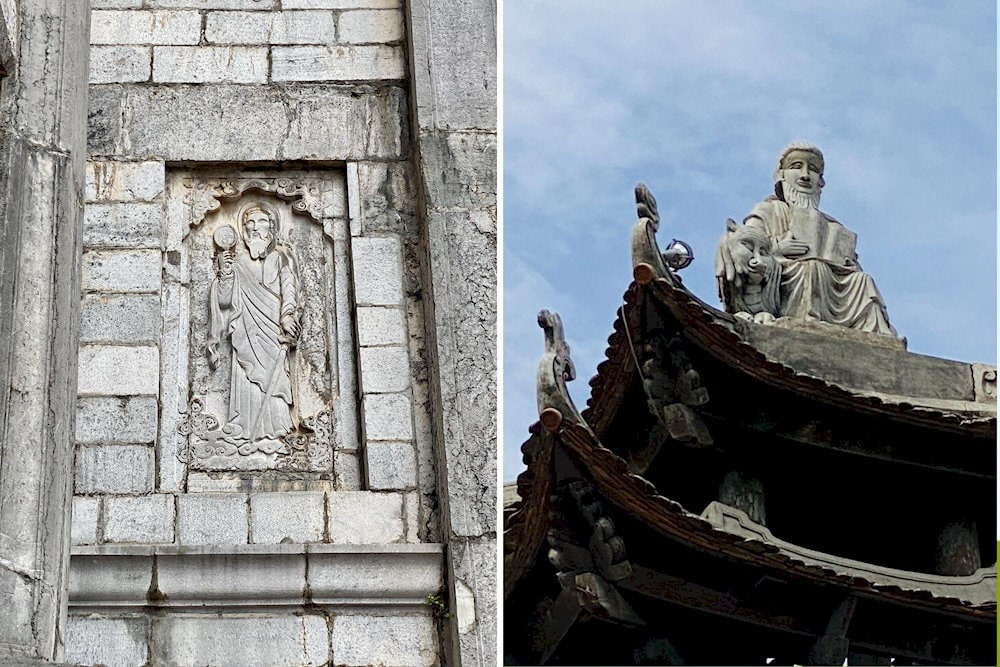 The four finely crafted statues Statues of the four Evangelists – St. Mark, St. Luke, St. John, and St. Matthew on the Bell Corner